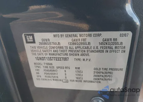 2007 Chevrolet Trailblazer Lt z USA, uszkodzony, nr VIN 1GNDT13S772227087